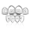 Hip Hop Dental Teeth Grillz Shiny Zircon dentures Fangs Men Women Hollowed out Gold Grills Teeth Set Fashion Jewelry gold silver black 4 Top Bottom vampire Grills 1741