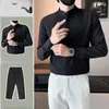 Tils de pista masculino 2023 Men Desenta cor sólida de rua de streetwear solto calça de manga comprida 2 PCs Fatos casuais coreanos elegantes D122