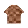 Men's T Shirts Hip Hop Love Embroidery Checkered Color Match Streetwear Summer Tshirts Men And Women Short Sleeve Cotton Oversized Top Tees