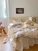 Bedding Sets French Retro Princess Wind Lace Pleated Bed Four-piece Skirt Sheets Quilt Cover Cotton.