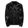 Men's Polo Velvet Thickened Urtleneck Shirt Homme Black Poleron Hombre Plant Print Men Casual Sweatshirt Clothing