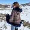Frauenfell Winter Dicke Vintage Tweed Jacke Frauen großer Kragen mit Kapuze -Schal -Mantel weibliche losen lässige Wollponchos und Umhänge