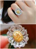 Cluster Rings Vintage Luxury Sunflower Yellow Crystal For Women Citrine Gemstones Diamonds White Gold Color Bague Jewelry Evening Party