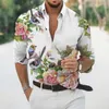 Casual shirts voor heren tropische Hawaiiaanse vogel met bloem voor mannen 3D print lange mouw dierenhemd strand vakantie