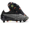 Saco de presentes Botas de futebol de qualidade Phantoms GX Elite SG Metal Unmovable Spikes Sapatos de futebol Mens Azul Preto Cinza Arco-íris Treinadores de couro macio Malha Chuteiras de futebol US 6.5-11