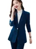 Pantalones de dos piezas para mujer, traje de pantalón azul café para mujer, chaqueta y pantalón para mujer, ropa de trabajo de negocios para mujer, conjunto Formal de 2 para otoño