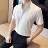 Men's Casual Shirts Clothing Stretch Crew Neck Business Office Short-sleeved Shirt High Quality Slim-fit Stand Collar Dress