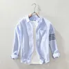Net Red Four Bar Men's Shirts Spring and Autumn Long Sleeve Japanese Fashion Light Luxury High Grade Slim Ins