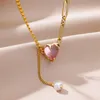 Подвесные ожерелья розовый сердечный циркон ожерелье для женщин в роскошной из нержавеющей стали 2023 Тренда тенденция свадебные украшения