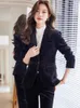 Women's Two Piece Pants Autumn Winter Blue Green Black Women Pant Suit Office Ladies Business Work Wear Formal Blazer And Trouser 2 Set