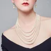 Kedjor Europeiska och amerikanska mode Multi-Layer Glass Imitation Pearl Necklace Earrings Set Langbentröja kedja tillbehör