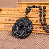 Pendentif Colliers Véritable Obsidienne Naturelle Noire Gemmes De Guérison Pierre Sculpture Pi Xiu Cristal Collier De Perles Rondes Femme Hommes Bless You