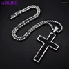 Pendentif Colliers AMUMIU Noir Croix Collier Ciel Brillant En Acier Inoxydable Chaîne Or Argent Couleur Hommes Femmes Cadeau P074