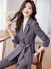 Women's Two Piece Pants Women Jacket And Pant Suit Ladies Pink Gray Black Business Work Wear Long Sleeve Blazer Trouser Formal 2 Set With