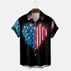 Camisas casuales de los hombres Floral de manga larga para hombre Estilo del Día de la Independencia Cuello en V Moda Camisa de solapa pintada delgada Conjunto de entrenamiento de dama