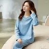 Women's Sleep abbigliamento autunno a doppia lunghezza in cotone a maglia in pitpistica rotonda per pigiama casual per home abbraccio sottile set sottile a 2 pezzi