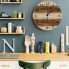 Horloges murales marron rétro Grain de bois rustique chambre horloge grande cuisine moderne salle à manger ronde salon montre décor à la maison
