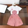 Summer men's and women's baby designer retro matching cotton texture comfortable skin friendly fashion generous two-piece set size 90-160cm F011