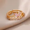 Anelli per matrimoni in Pink Heart for Women Gold Color Regolable in acciaio inossidabile anello a doppio strato 2023 Gioielli estetici di lusso