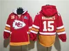 Kansas''City''Chiefs''Men 58 Derrick Thomas 15 Patrick Mahomes 87 Travis Kelce Moletom com capuz vermelho personalizado com cadarço