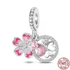 925 Silver Fit Pandora Charm 925 Bracelet Pink Series Flower Butterfly Paw Print Heart Mom Forever Love charms For pandora charms jewelry 925 charm beads accessories