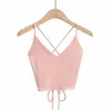 Women's Tanks 2023 Summer V-neck Sexy U-Back Cross Tying Knit Base Layer Top High-Waist Camisole Female Clothing