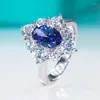 Anelli a grappolo anello di zaffiro in stile vintage qinhuan per donne s925 sterling lussuoso ovale blu tabellini a diamante