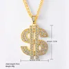 Kedjor Hip Hop Men Gold Color Plated Chain Halsband med Dollar Sign Pendant -halsband och justerbara ringar