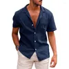 Chemises décontractées pour hommes hauts couleur Pure chemise boutonnée lin plage à manches courtes été ample surdimensionné grande taille mode homme vêtements