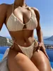 Dames badkleding cikini gestructureerde bikini set halter driehoek bh tie zijkant bodem 2 -delige zwempak zomer strand badpak voor vrouwen