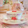 Mugs Vintage Coffee Cup Saucer Gentle Purple Bow Printed Bone China Exquisite Afternoon Teacup Dessert Plate Mug 230818