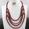 Necklace Earrings Set Ethnic Style Dark Red Shell Simulated-pearl Round 6mm 8mm Beads Chain Dangle Women Jewelry 20inch B3104