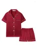 Abbigliamento da donna cuhakci elegante pigiama abito femminile set di seta di seta solido set da donna che dorme a due pezzi più signore da donna verde rosso