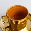 Muggar 250 ml Luxury Gold Plated Ceramic Mug Saucer Set Espresso Coffee Cup Nordic Style Office Afternoon Tea Birthday Present 230818