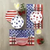 TABELA TATS 4PCS Dia Independente Blue Red Placemat A atmosfera festiva decorada com linho para o conjunto de cerâmica redonda