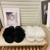 Fur Slides Wool leather Mules Italy Luxury Moccasins Metallic plush slippers Black white warm winter women sandal Casual Rabbit type Fluffy Furry Comfortable shoes