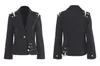 Womens Jackets Women Black Blazer With Golden Safety Pin Trims Slim Long sleeved Blazers 230818