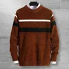 Suéteres masculinos Men Slim Fit Sweater Sweater Design de retalhos listrado elegante para o outono de estilo de rua do inverno, pescoço redondo