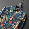 Men's Casual Shirts 2023 Autumn Peacock Feather Flower Print Men Fashion Slim Fit Retro Business Social Dress M-5XL