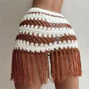 Skirts Womens Crochet Cover Up Skirt Tassels Beach-Skirt Lady Color-Block Beach-Cover Hollow Out Swimwear Beachwear