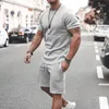 Men's Tracksuits 2023 3D Printing Clothing T-shirt Set Solid Color Round Neck Piece Polyester