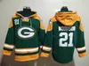 Green Bay''Packers''Men 33 Aaron Jones 12 Aaron Rodgers 4 Brett Favre pulôver com capuz verde personalizado com cadarço