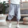 Pantalones de hombre Casual Capri Drop Crotch Color sólido cintura alta pantalones recortados holgados para la vida diaria ropa de verano negro Xxxl