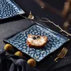 Plates Japanese And Korean Cuisine Blue Ceramic Embossal Square Plate Western Steak Tray Rectangular Sushi