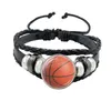 Punk Basketball Volleyball Glass Stainless Button Bracelet Punk Multi-layer Braided Leather Bracelet Soccer Sports Lovers Gift
