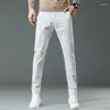 Herrbyxor 2023 Summer England Dot Pattern Work Stretch Men Affär Fashion Slim Fit White Grey Casual Pant Mane Brand Trousers 38