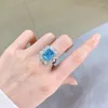 Anelli a grappolo Spring Qiaoer 925 Sterling Silver Paraiba Tourmaline Charms Geemstone Lab Diamond Diamude Banda di fidanzamento