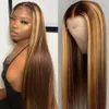 360 Destaque Wig Human Hair 4/27 marrom colorido de renda frontal