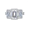 Clusterringen Springlady 925 Sterling Silver 7 9mm Emerald Cut Lab Sapphire High Carbon Diamond Bruiloft verlovingsring Fijne sieraden