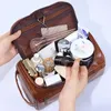 Cosmetic Bags Men Luxury Vintage Oil Wax Leather Dopp Kit Man Business Travel Hanging Waterproof Toiletry Bag